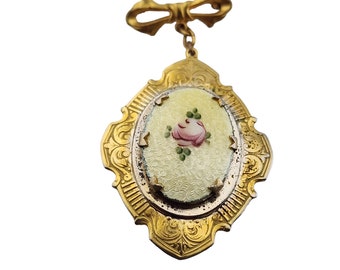 Vintage Guilloche Decorative Locket Brooch (A3266)