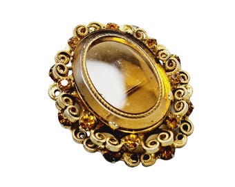 Vintage Layered Rhinestone Filigree Glass Brooch (A1520)