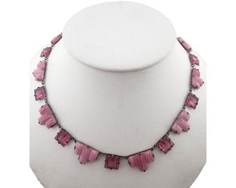 Antique Super Rare Opaque Striated & Clear Art Deco Vauxhall Necklace (A3270)