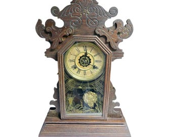 Antique Wood Victorian Waterbury Clock Co Clock