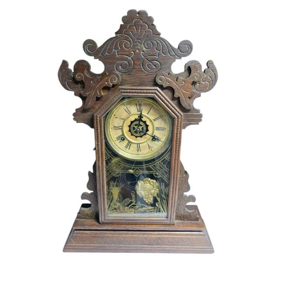 アンティーク置き時計　Antique Waterbury ゼンマイ式時計 Antique Wood Victorian Waterbury Clock Co Clock - Etsy