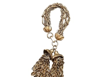 Vintage Unsigned Multi Chain Double Tassel Bracelet (A8721)