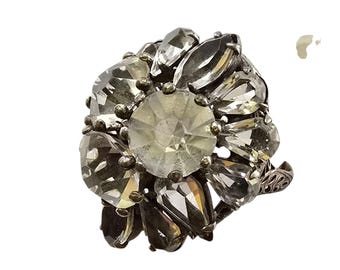 Vintage Sterling Faceted Glass Fancy Cocktail Ring Size 7 (A8669)