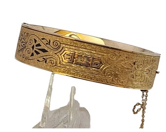 Vintage Dunn Brothers 1/20th 10kt Gold Filled Enamel Bangle Bracelet (A3607)