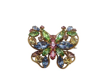 Vintage Spectacular Multicolor Rhinestone Signed Regency Brooch (A3883)