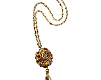Fun Blingy Shades Of Citrine Rhinestone Ball And Tassel Necklace (A8698)