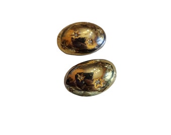 Vintage Domed Star Embossed Clip Earrings (A2449)