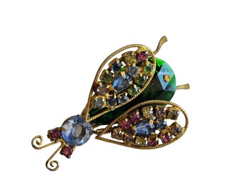 Vintage Trembler Fly Glass and Rhinestone Brooch (A1599)