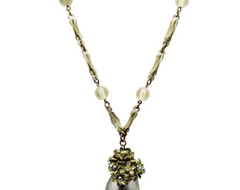Vintage Unusual Possibly Japan Early Gray Pearl & Rhinestone Drop Necklace (A870)