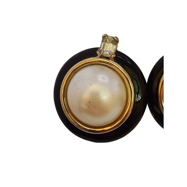 Vintage Valentino Enamel & Pearl Large Clip On Earrings (A3666) image 2