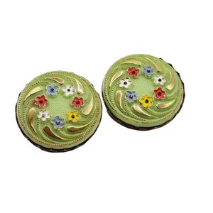 Vintage Green Molded Glass Earrings (A629)