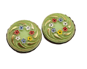 Vintage Green Molded Glass Earrings (A629)