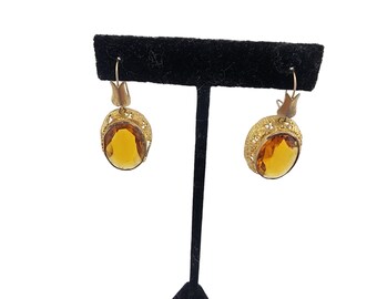 Antique Stunning Decorative Faceted Bezel Set Glass Older Pierced Earrings A3260