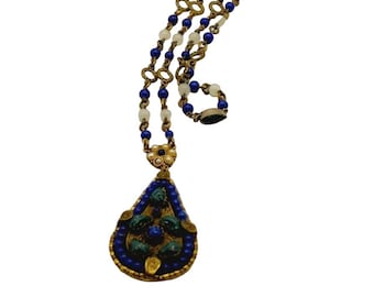 Vintage Signed Czecho Neiger Teardrop Pendant Necklace (A565)