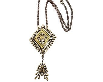 Vintage Signed Hollycraft Burnished Gold Pendant Necklace (A8115)