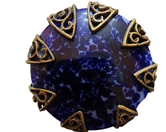 Vintage Adjustable Lapis Glass Brass Ring (A2057)