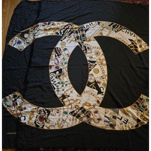 Chanel Silk Jeweled Double Check Silk Scarf (A7761)