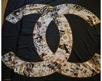 Chanel Silk Jeweled Double Check Silk Scarf (A7761)