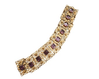 Vintage Etruscan Purple Glass Bracelet (A4427)