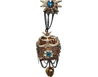 Vintage Signed Sterling By French Unique Pagoda Hanging Brooch (A1022)