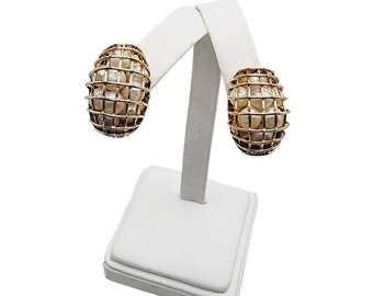 Vintage 14K Gold & Pearl LEVITAN Clip On Earrings (A5029)