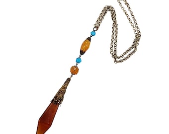 Vintage Topaz Colored Crystal Prism Necklace (A4839)