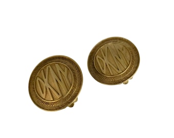 Vintage 80s DKNY Goldtone Clip-On Earrings (A7866)