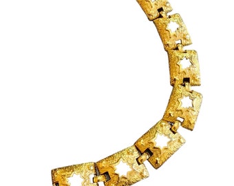 Vintage 80s Unsigned Brushed Gold Metal Abstract Star Bracelet (A2994)