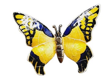 Vintage W Germany Yellow Crackled Enamel Butterfly Brooch (A2894)