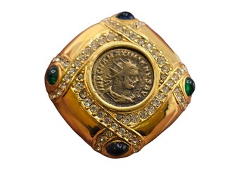 Vintage Signed Ciner Jeweled Mogul Coin Brooch (A1668)