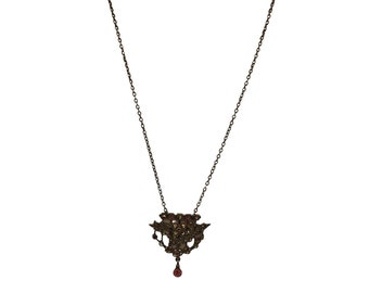 Antique 900 Silver Marcasite & Stone Pendant Necklace (A3597)