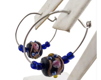 Vintage Wedding Cake Glass Bead Hoop Earrings (A5795)