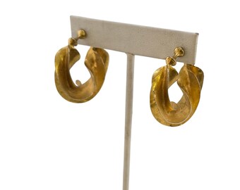 Vintage Brutalist Brass & Sterling Clip Twisted Hoop Earrings (A7747)