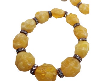 Vintage Pale Yellow Resin Buddha Bracelet NOS (A4338)