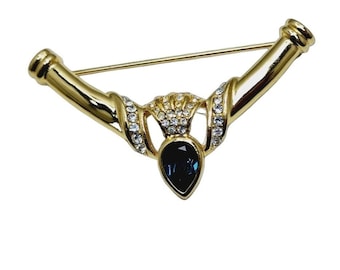 Vintage Signed Christian Dior Sapphire Jeweled V Brooch (A925)