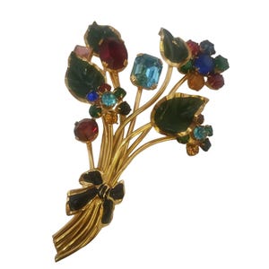 Fabulous Enameled and Jeweled Floral Spray Brooch (A5621)