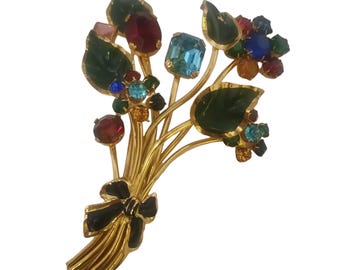 Fabulous Enameled and Jeweled Floral Spray Brooch (A5621)
