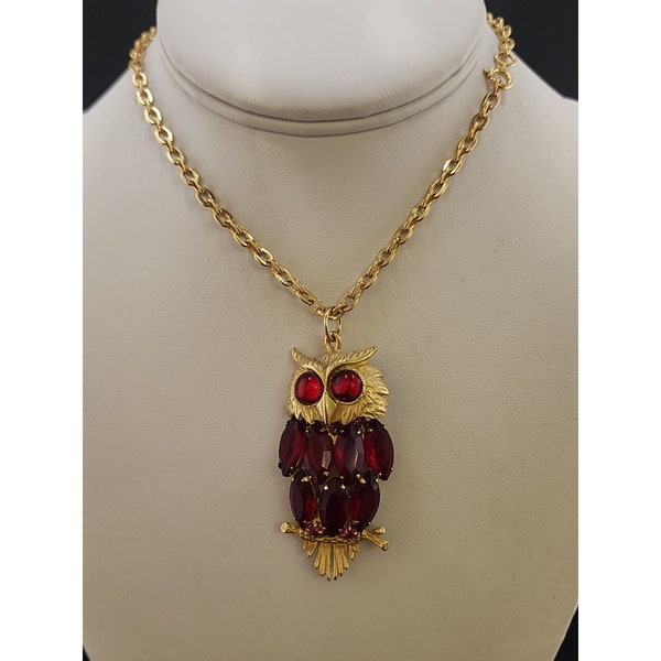 Collier vintage super mignon avec pendentif hibou articulé en verre et strass (A3948)