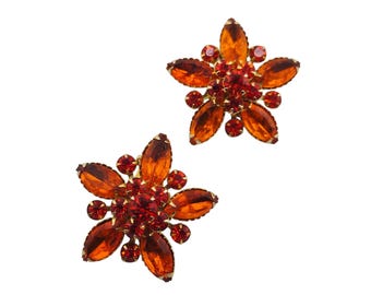 Vintage Signed Judy Lee Flower Rhinestone Earrings (A9284)