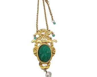 Vintage Molded Glass Buddha Necklace (A3247)
