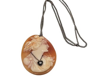 Stunning White Sapphire Cameo Pendant Necklace on Sterling Chain (A2657)