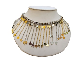 Signed Vintage Buzz By Bee Charming Rhinestone Necklace w/ Hanging Stars (A5188)