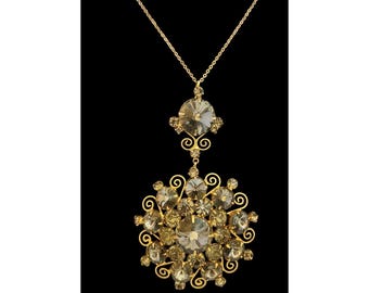 Fabulous Unsigned Huge Inverted Rhinestone Pendant Necklace (A5549)
