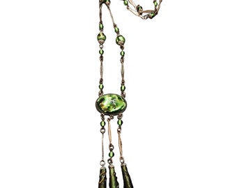 Antique Signed Czechoslovakia Foil Pendant Necklace (A2360)