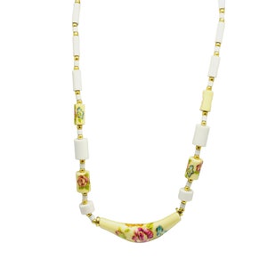 Vintage jaren &#39;60 bloemenporseleinen ketting (A896)