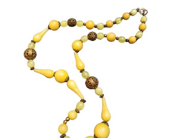Vintage Older Striated Acrylic & Brass Beaded Necklace (A1969)