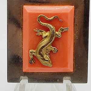 Depose Art Deco French Resin & Brass Lizard Brooch (A189)