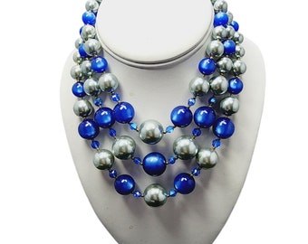 Vintage Crystal And Rhinestone 3 Strand Bib Necklace (A1877)