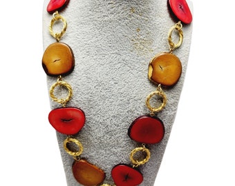 Vintage Signed Accessocraft Banana Wood Slice Chain Necklace (A1078)