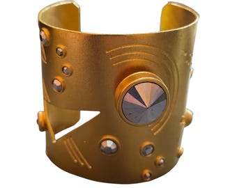 Vintage 80s Sand Blasted Matte Gold Modernist Cuff Bracelet (A9261)